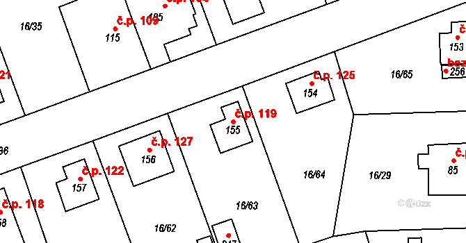 Polabec 119, Poděbrady na parcele st. 155 v KÚ Polabec, Katastrální mapa