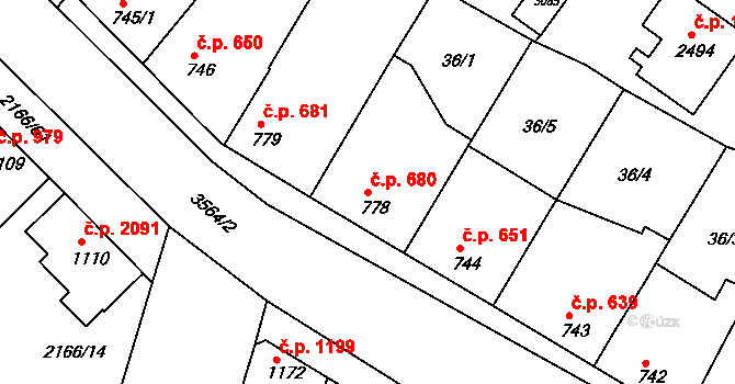 Lysá nad Labem 680 na parcele st. 778 v KÚ Lysá nad Labem, Katastrální mapa