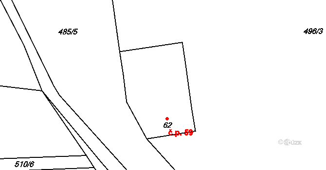 Holušice 59, Sedlice na parcele st. 62 v KÚ Holušice u Mužetic, Katastrální mapa