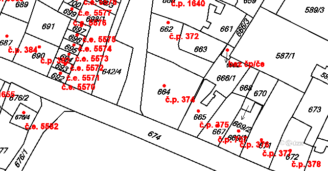Kadaň 374 na parcele st. 664 v KÚ Kadaň, Katastrální mapa