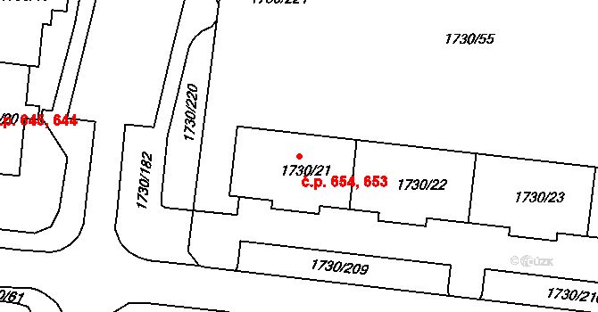 Miřetice u Klášterce nad Ohří 653,654, Klášterec nad Ohří na parcele st. 1730/21 v KÚ Miřetice u Klášterce nad Ohří, Katastrální mapa