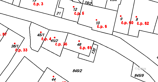 Vranová Lhota 61 na parcele st. 46 v KÚ Vranová Lhota, Katastrální mapa