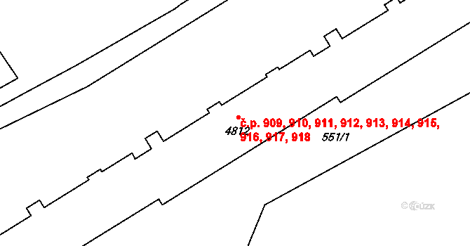Borovina 909,910,911,912,913,, Třebíč na parcele st. 4812 v KÚ Třebíč, Katastrální mapa