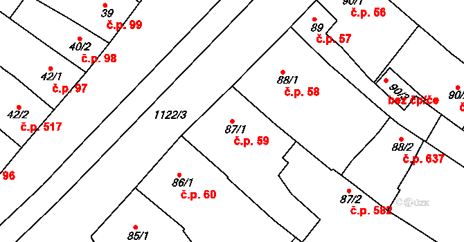 Náměšť nad Oslavou 59 na parcele st. 87/1 v KÚ Náměšť nad Oslavou, Katastrální mapa