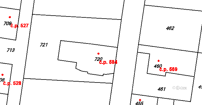 Skřečoň 584, Bohumín na parcele st. 720 v KÚ Skřečoň, Katastrální mapa