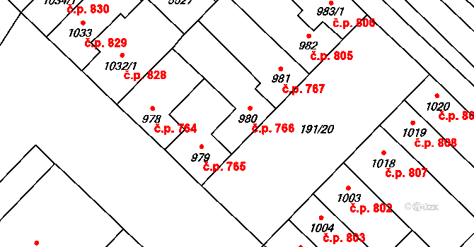 Břeclav 766 na parcele st. 980 v KÚ Břeclav, Katastrální mapa
