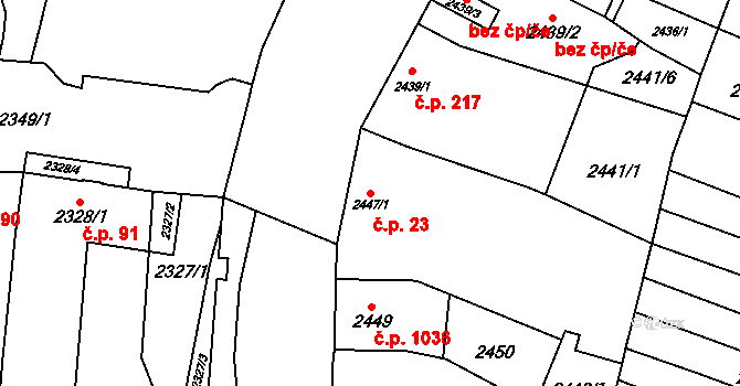 Řečkovice 23, Brno na parcele st. 2447/1 v KÚ Řečkovice, Katastrální mapa