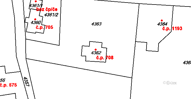 Smržovka 708 na parcele st. 4362 v KÚ Smržovka, Katastrální mapa