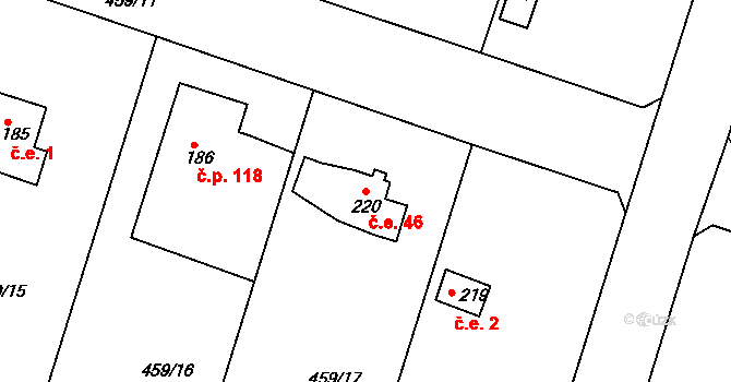 Horoušánky 46, Horoušany na parcele st. 220 v KÚ Horoušany, Katastrální mapa