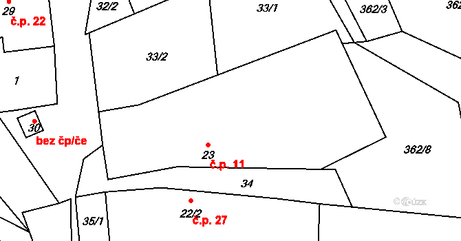 Lipice 11, Pelhřimov na parcele st. 23 v KÚ Lipice, Katastrální mapa