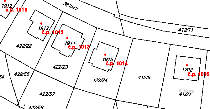 Pacov 1014 na parcele st. 1915 v KÚ Pacov, Katastrální mapa