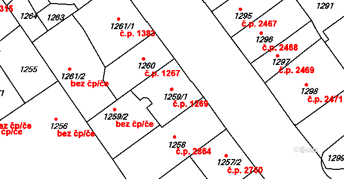 Teplice 1269 na parcele st. 1259/1 v KÚ Teplice, Katastrální mapa