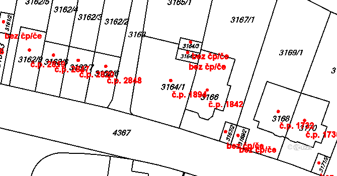Teplice 1894 na parcele st. 3164/1 v KÚ Teplice, Katastrální mapa