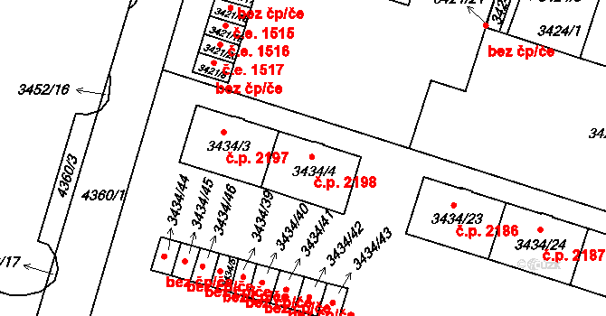 Teplice 2198 na parcele st. 3434/4 v KÚ Teplice, Katastrální mapa