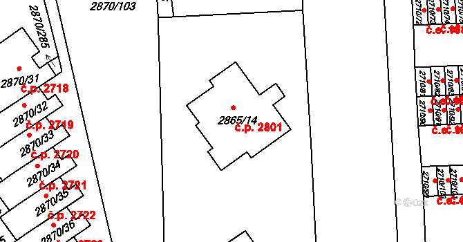 Teplice 2801 na parcele st. 2865/14 v KÚ Teplice, Katastrální mapa