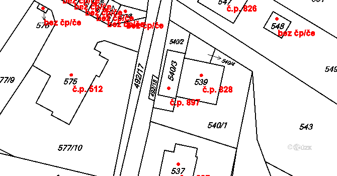 Jablunkov 897 na parcele st. 540/3 v KÚ Jablunkov, Katastrální mapa