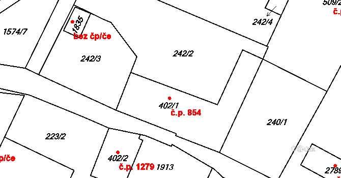 Litovel 854 na parcele st. 402/1 v KÚ Litovel, Katastrální mapa
