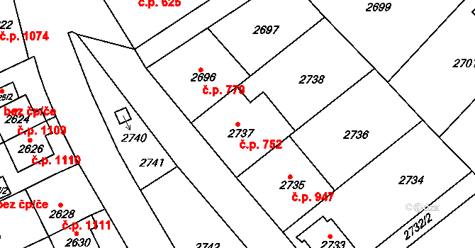 Sokolov 752 na parcele st. 2737 v KÚ Sokolov, Katastrální mapa