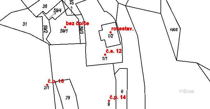 Ohučov 12, Staňkov na parcele st. 1/1 v KÚ Ohučov, Katastrální mapa