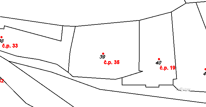 Hryzely 35, Barchovice na parcele st. 39 v KÚ Hryzely, Katastrální mapa
