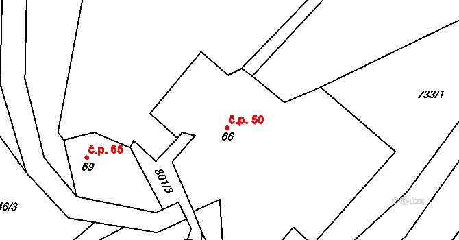 Osečnice 50 na parcele st. 66 v KÚ Osečnice, Katastrální mapa
