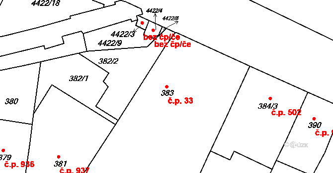 Žižkov 33, Praha na parcele st. 383 v KÚ Žižkov, Katastrální mapa
