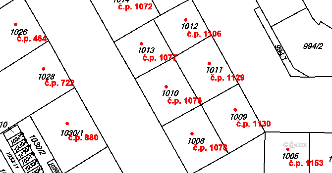 Žižkov 1076, Praha na parcele st. 1010 v KÚ Žižkov, Katastrální mapa
