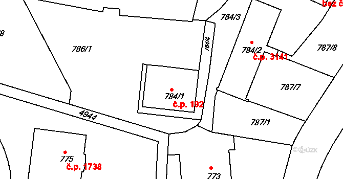 Smíchov 192, Praha na parcele st. 784/1 v KÚ Smíchov, Katastrální mapa