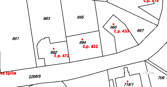 Stodůlky 432, Praha na parcele st. 664 v KÚ Stodůlky, Katastrální mapa