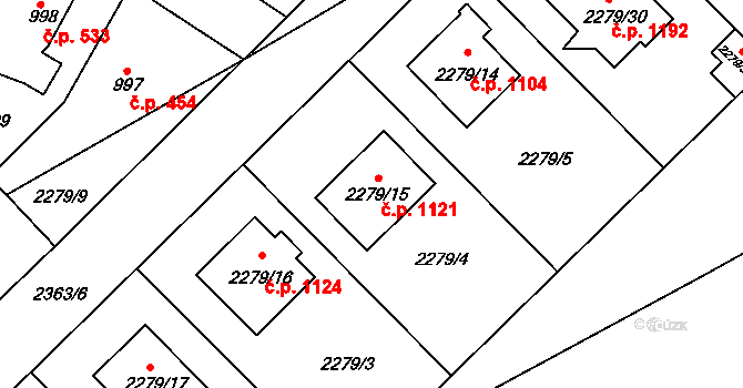 Suchdol 1121, Praha na parcele st. 2279/15 v KÚ Suchdol, Katastrální mapa