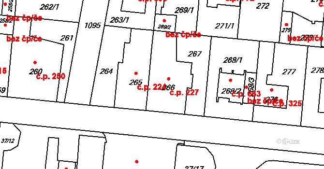 Čimice 227, Praha na parcele st. 266 v KÚ Čimice, Katastrální mapa