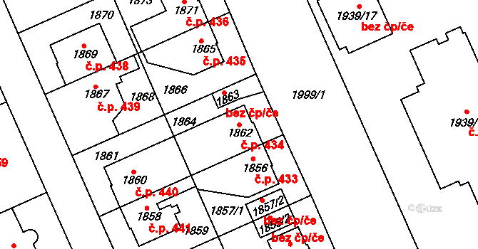 Kbely 434, Praha na parcele st. 1862 v KÚ Kbely, Katastrální mapa