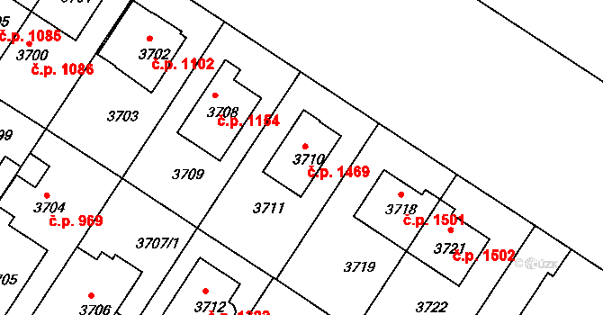 Strašnice 1469, Praha na parcele st. 3710 v KÚ Strašnice, Katastrální mapa