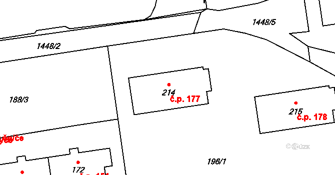 Radomyšl 177 na parcele st. 214 v KÚ Radomyšl, Katastrální mapa