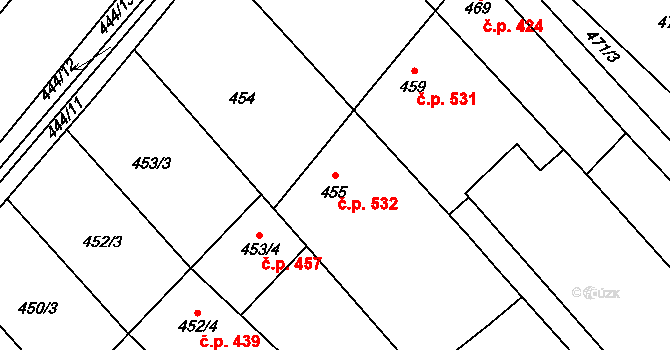 Mikulčice 532 na parcele st. 455/1 v KÚ Mikulčice, Katastrální mapa