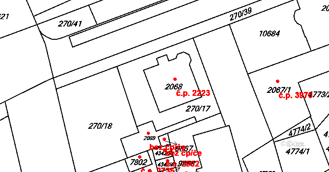 Hodonín 2223 na parcele st. 2068 v KÚ Hodonín, Katastrální mapa