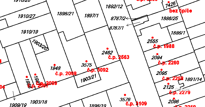 Hodonín 2563 na parcele st. 2462 v KÚ Hodonín, Katastrální mapa