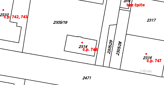 České Budějovice 3 746, České Budějovice na parcele st. 2314 v KÚ České Budějovice 3, Katastrální mapa
