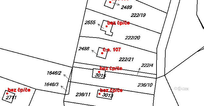 Sezimovo Ústí 107 na parcele st. 2488 v KÚ Sezimovo Ústí, Katastrální mapa