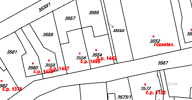 Česká Lípa 1442 na parcele st. 3554 v KÚ Česká Lípa, Katastrální mapa