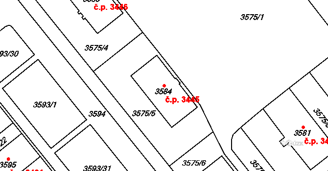 Chomutov 3445 na parcele st. 3584 v KÚ Chomutov I, Katastrální mapa