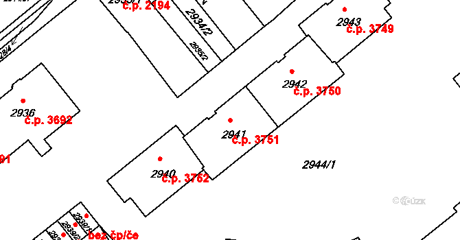 Chomutov 3751 na parcele st. 2941 v KÚ Chomutov II, Katastrální mapa