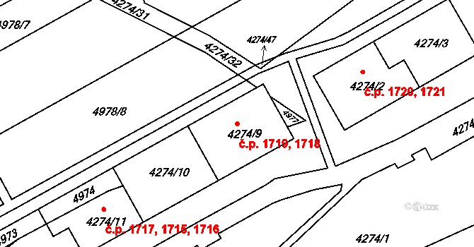 Jirkov 1718,1719 na parcele st. 4274/10 v KÚ Jirkov, Katastrální mapa
