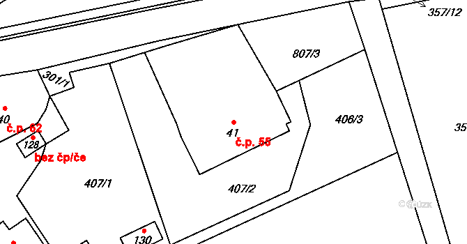 Druzcov 55, Osečná na parcele st. 41 v KÚ Druzcov, Katastrální mapa