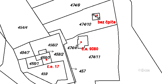 Ryjice 9080 na parcele st. 474/4 v KÚ Ryjice, Katastrální mapa