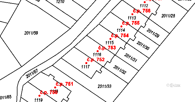 Rtyně v Podkrkonoší 753 na parcele st. 1116 v KÚ Rtyně v Podkrkonoší, Katastrální mapa
