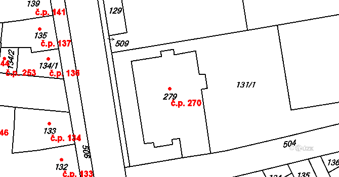 Čechovice 270, Prostějov na parcele st. 279 v KÚ Čechovice u Prostějova, Katastrální mapa