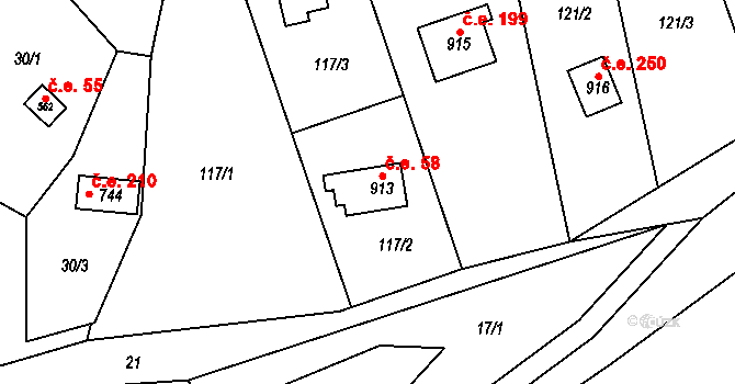 Bílovice nad Svitavou 58 na parcele st. 913 v KÚ Bílovice nad Svitavou, Katastrální mapa