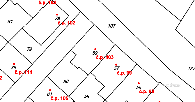 Čučice 103 na parcele st. 59 v KÚ Čučice, Katastrální mapa