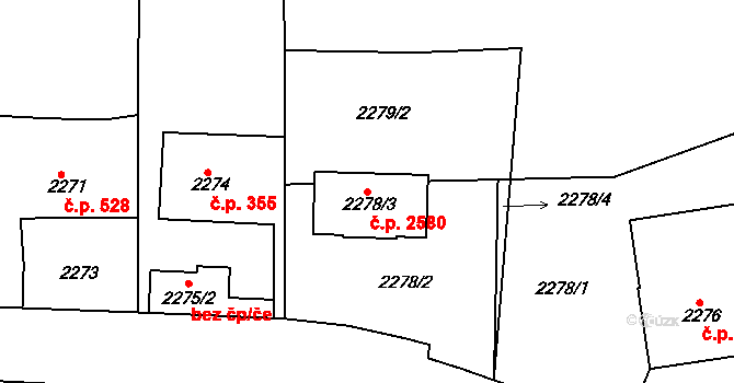 Dejvice 2580, Praha na parcele st. 2278/3 v KÚ Dejvice, Katastrální mapa
